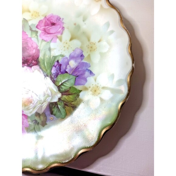 P T Tirschenreuth Bavaria Germany 9" Hand Painted Plate Rose Gold Serpentine - Picture 6 of 13